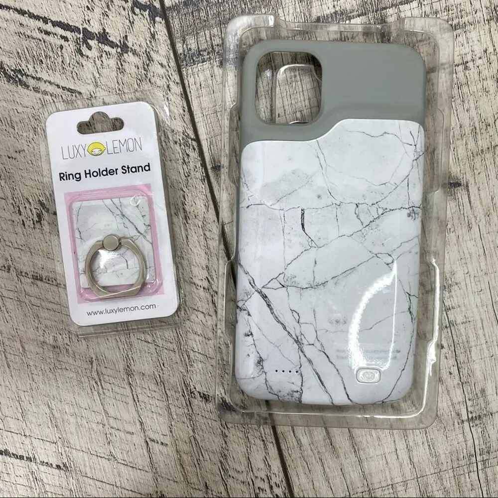 Luxy Lemon Ultra Battery Case & Ring Holder iPhone 11 Pro Max White Marble NEW
